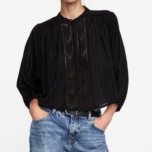 Zara cropped swiss dot blouse